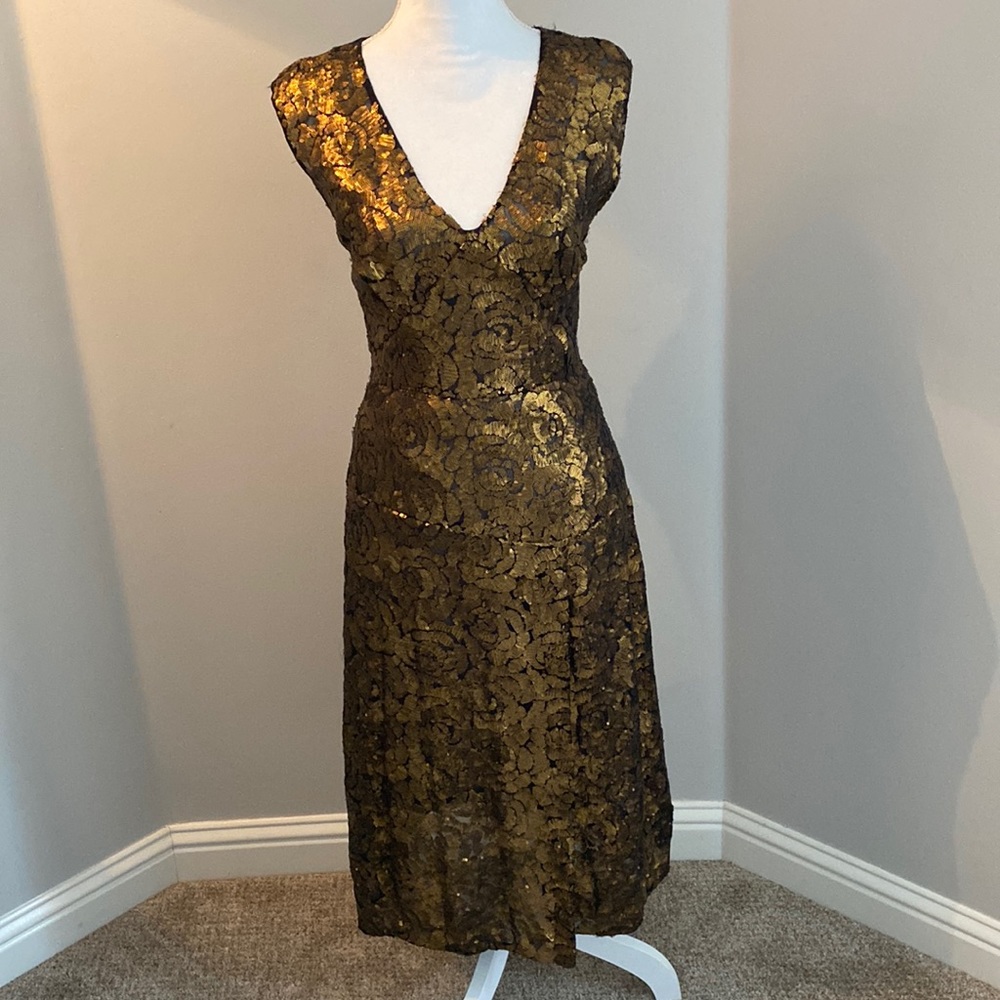 Tracy Reese Vintage vibe burnt gold and lace dress
